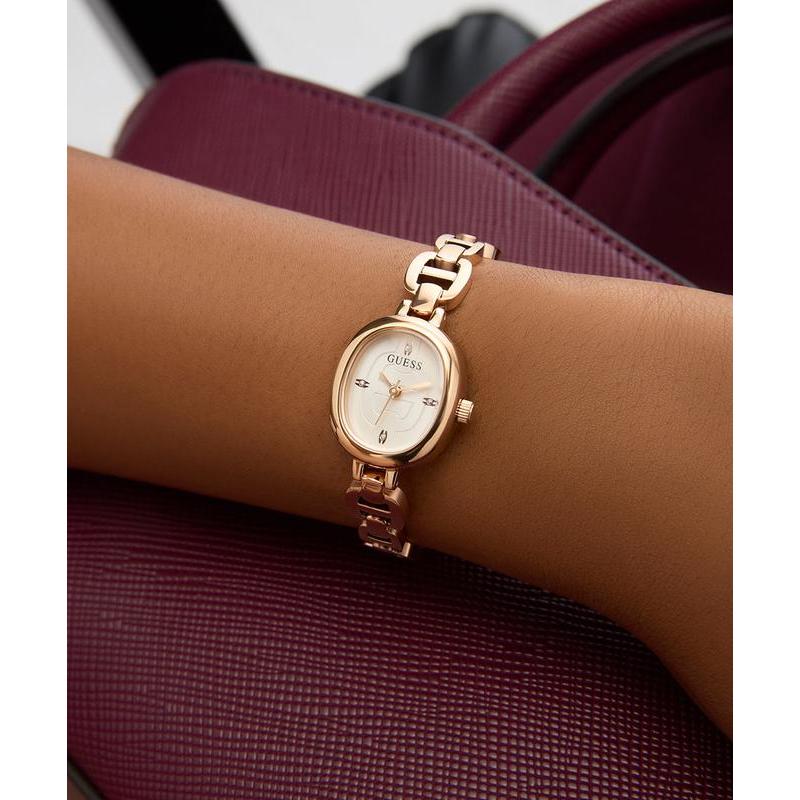 GUESSRose Gold Analog Watch with Oval White Dial