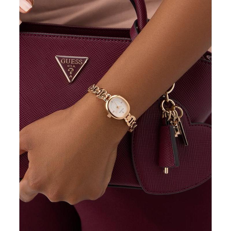 GUESSRose Gold Analog Watch with Oval White Dial