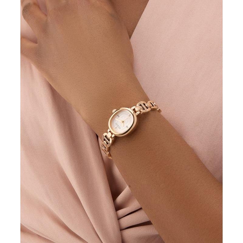 GUESSRose Gold Analog Watch with Oval White Dial