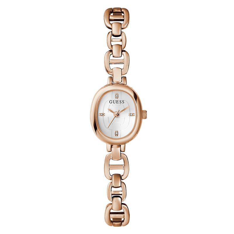 GUESSRose Gold Analog Watch with Oval White Dial