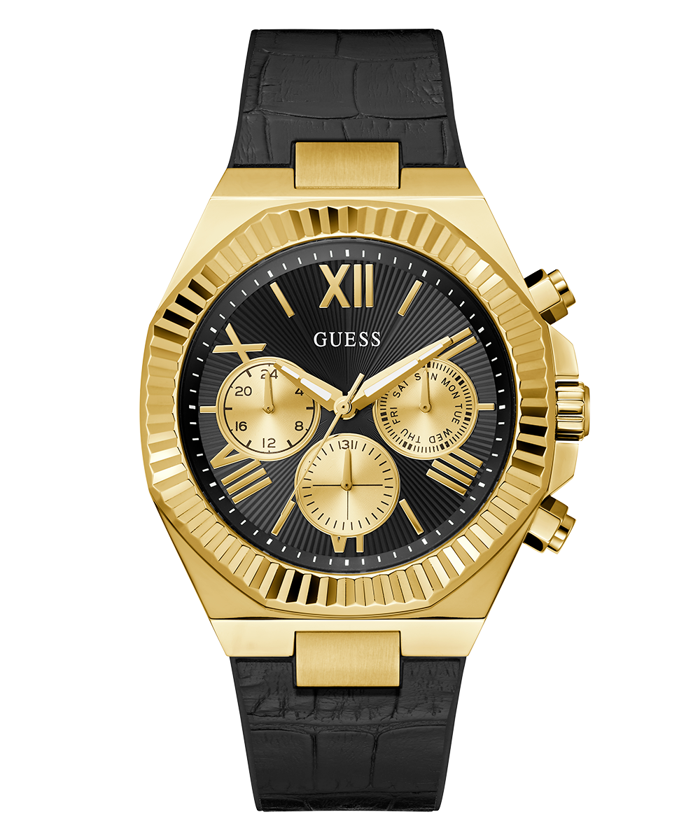 GUESS Equity Black Gold Multifunction Men's Luxury Flex Strap Watch