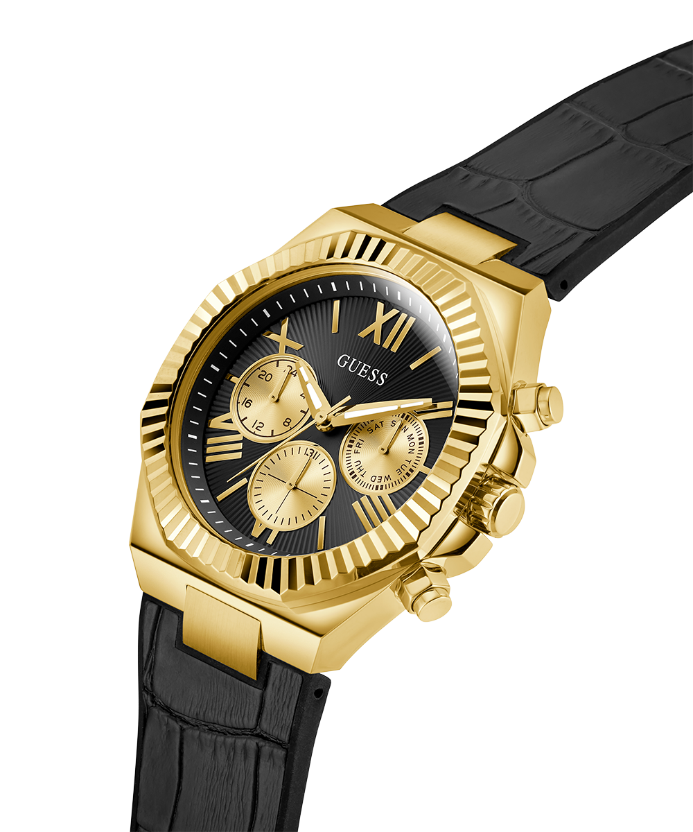 GUESS Equity Black Gold Multifunction Men's Luxury Flex Strap Watch