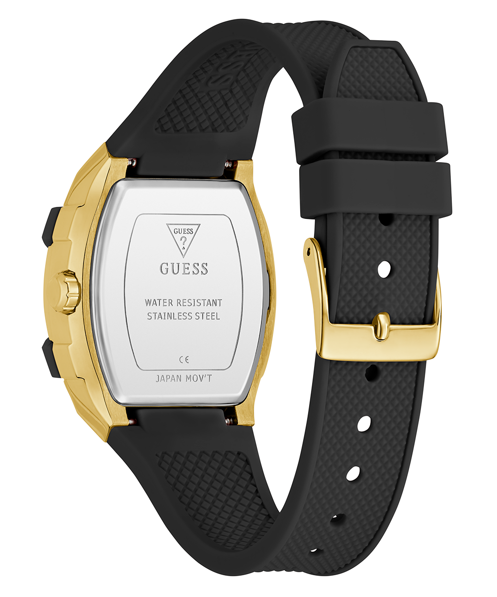 GUESS Ladies Gold-Tone Black Strap Multi-Function Watch Elegant 35mm
