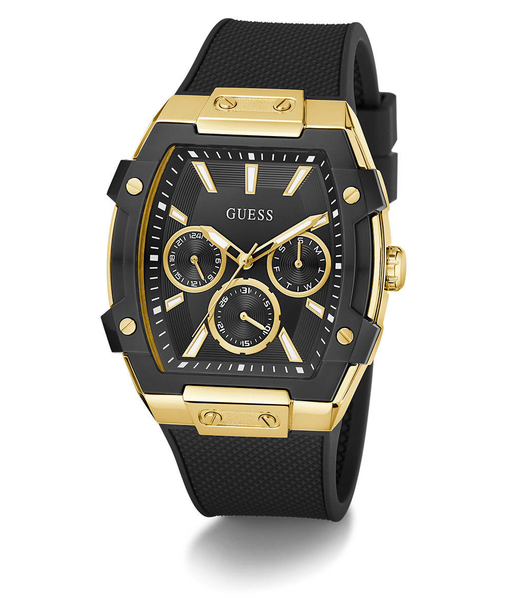 GUESS Men's Black Gold Tone Multi-Function Stainless Steel Watch