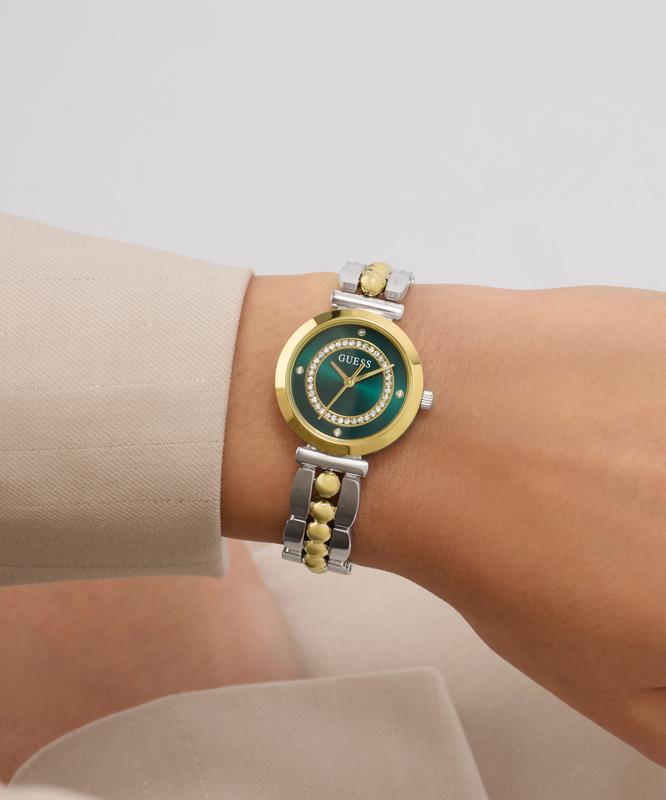 Guess 2-Tone Analog Watch with Green Dial and Gold Accents
