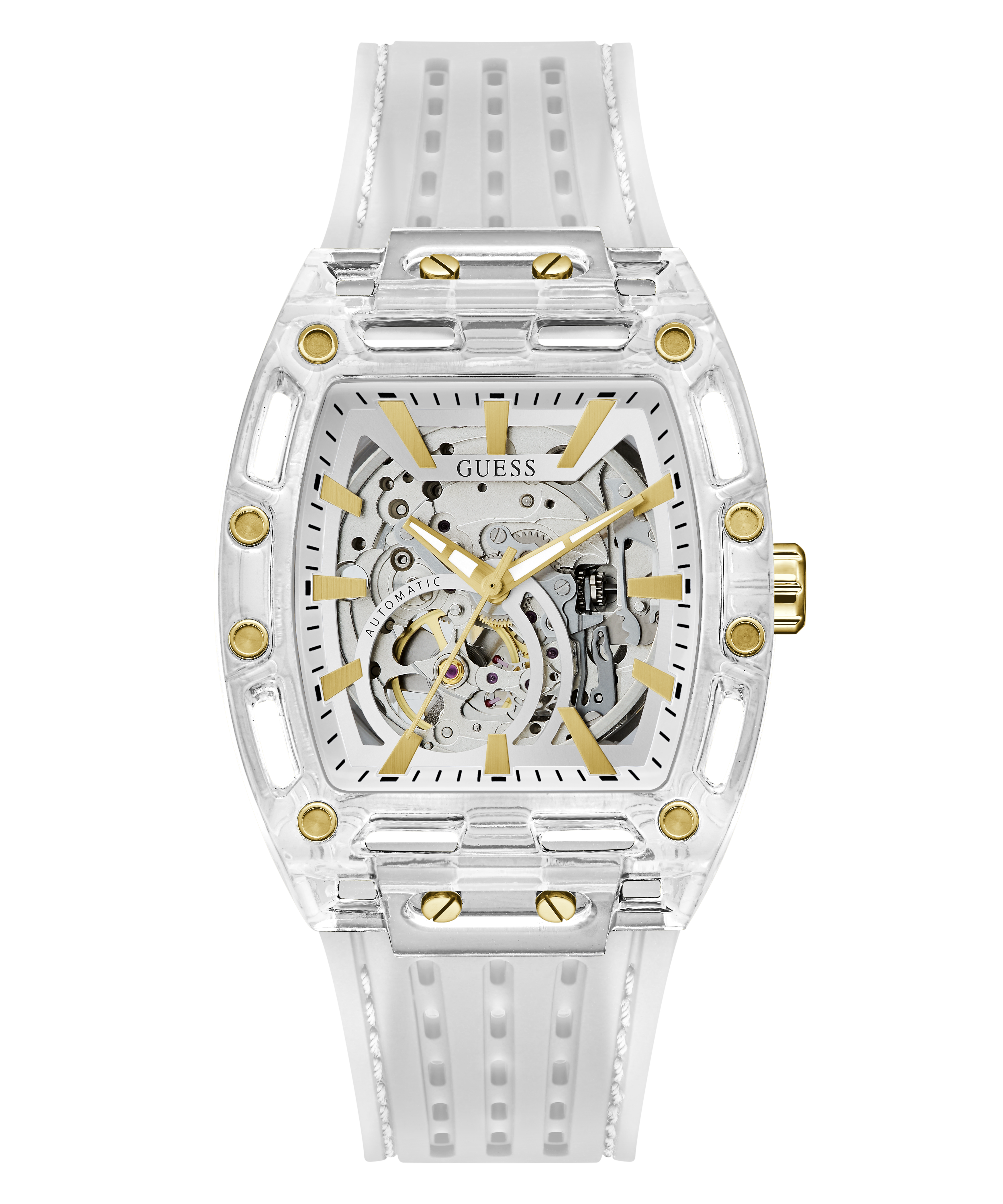 GUESS Men's Clear Analog Watch with Silicone Strap 42mm