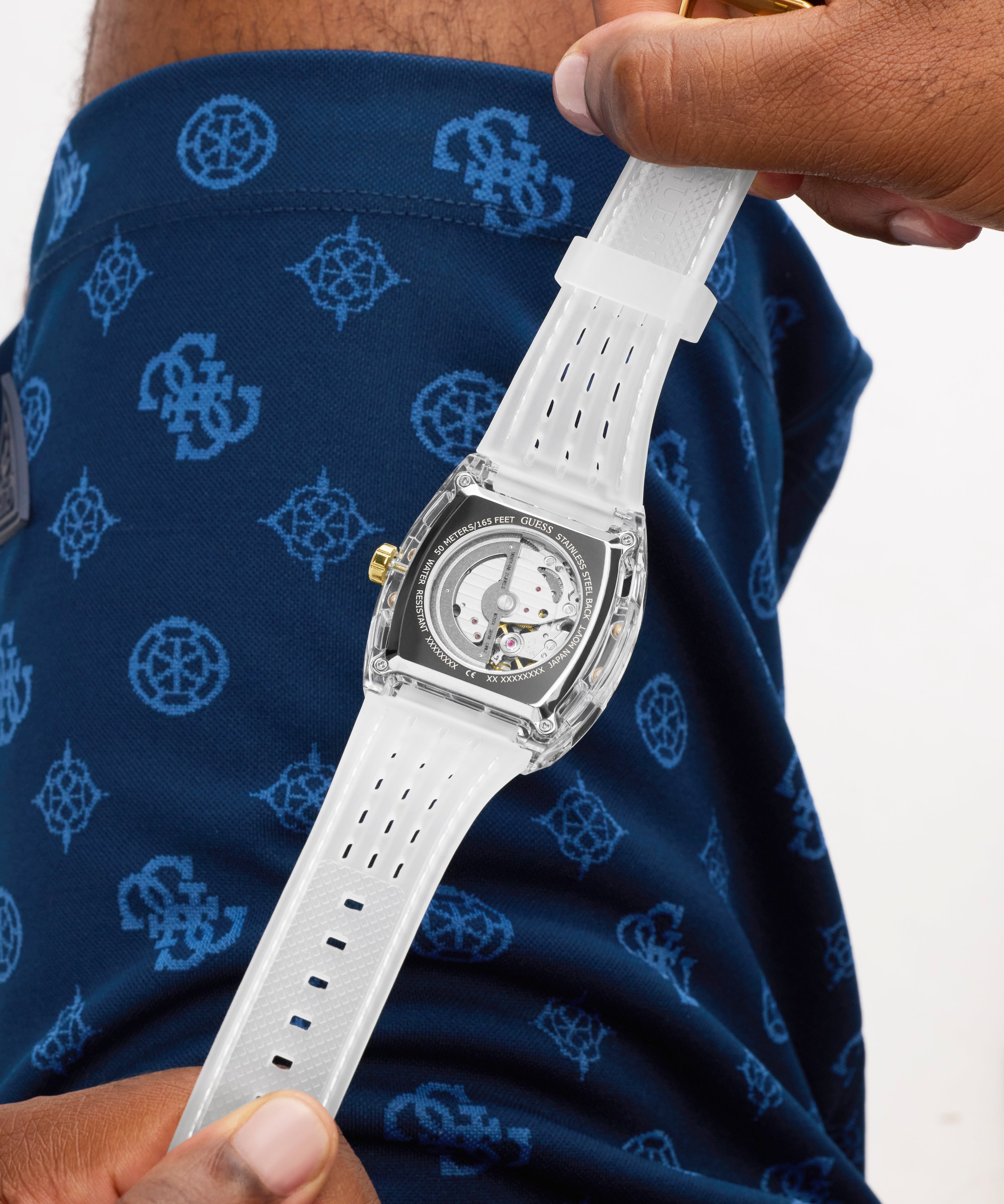 GUESS Men's Clear Analog Watch with Silicone Strap 42mm
