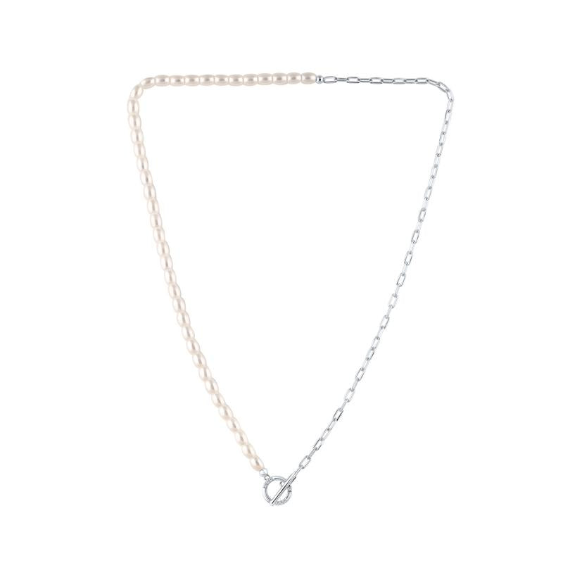 Georgini Alchemy Paperclip Pearl Fob Necklace Rhodium-Plated