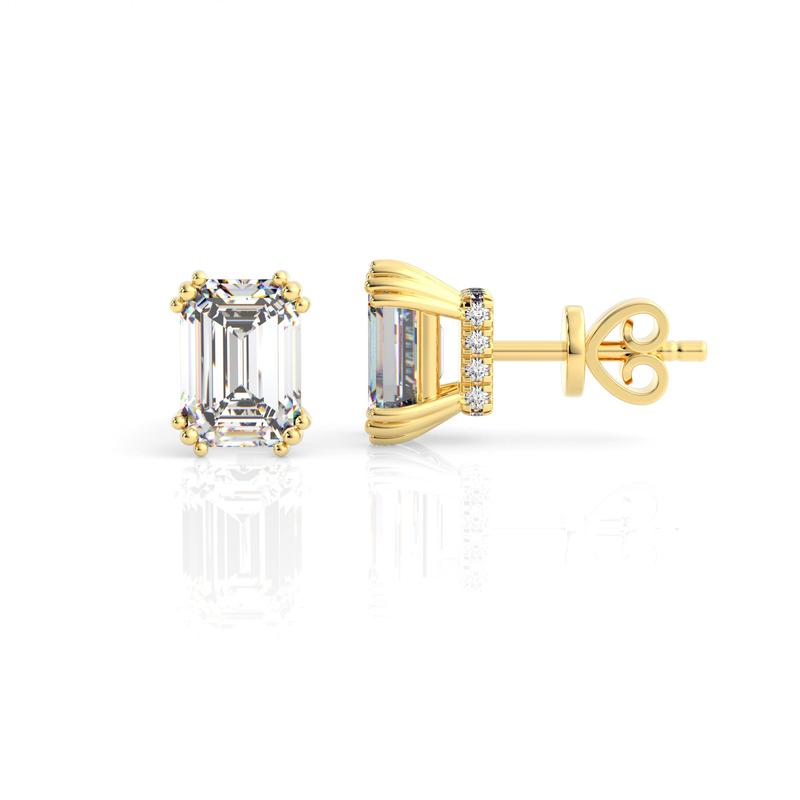 Georgini Emerald Cut Hidden Halo Gold Stud Earring