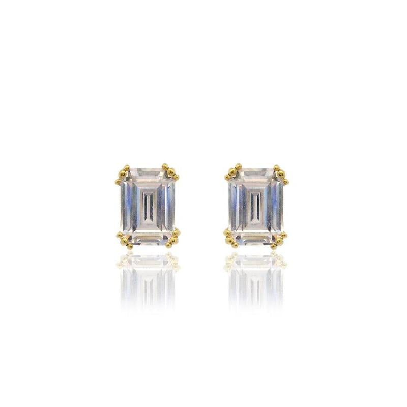 Georgini Emerald Cut Hidden Halo Gold Stud Earring