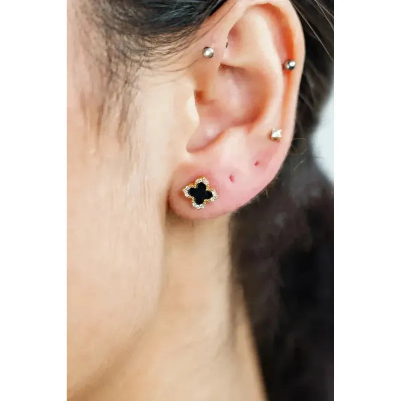 Georgini Midnight Velvet Black Agate Fairwater Stud Earrings - Gold