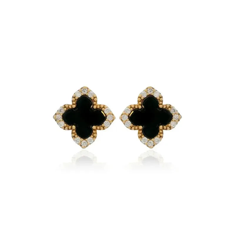 Georgini Midnight Velvet Black Agate Fairwater Stud Earrings - Gold
