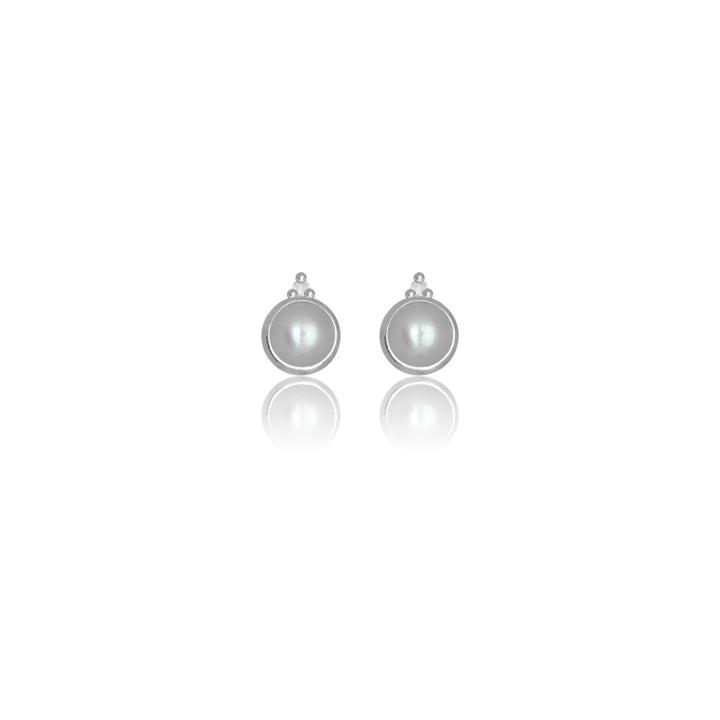 Georgini Natural Freshwater Pearl and Two Natural Diamond June Earrings - Silver