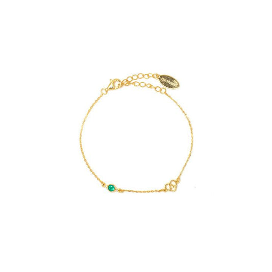 Georgini Natural Green Agate and Two Natural Diamond May Bracelet - Gold
