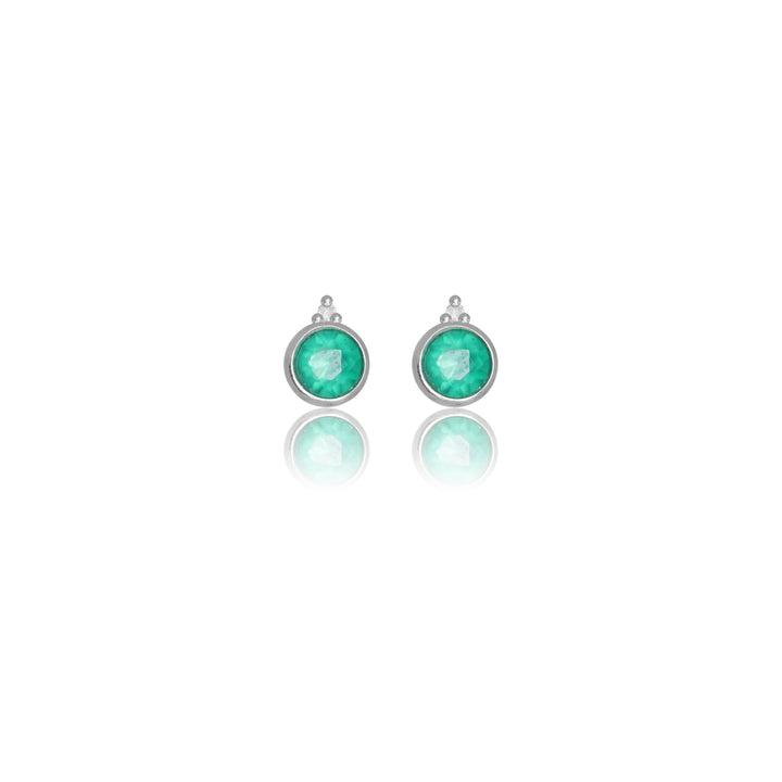 Georgini Natural Green Agate and Two Natural Diamond May Earrings - Silver