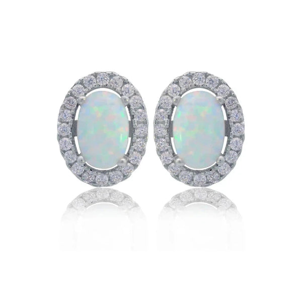 Georgini Opal Glow Blackwattle White Opal Earrings Silver