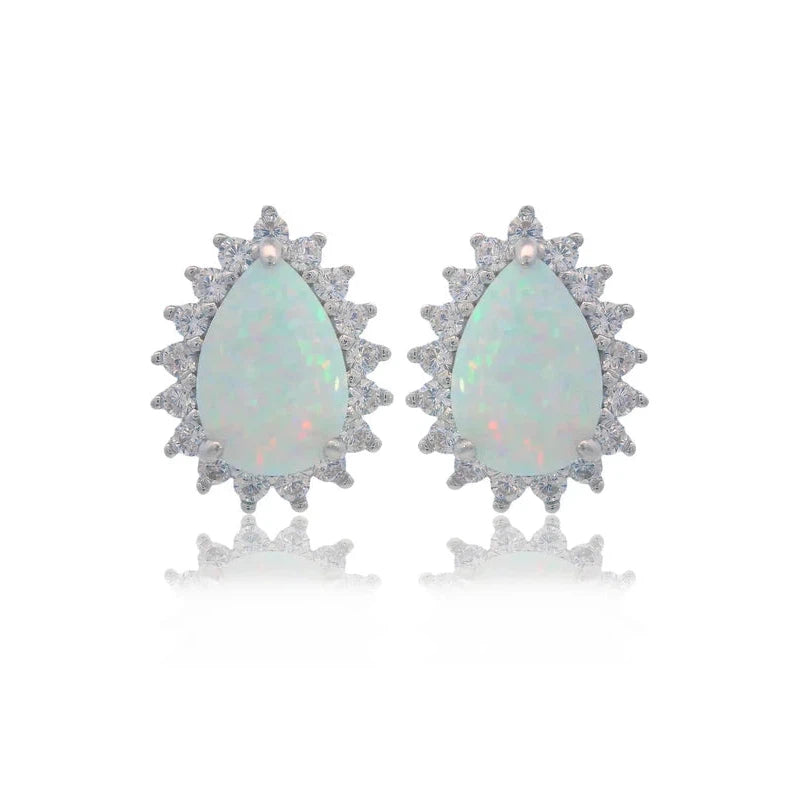 Georgini Opal Glow Rozelle White Opal Earrings - Silver