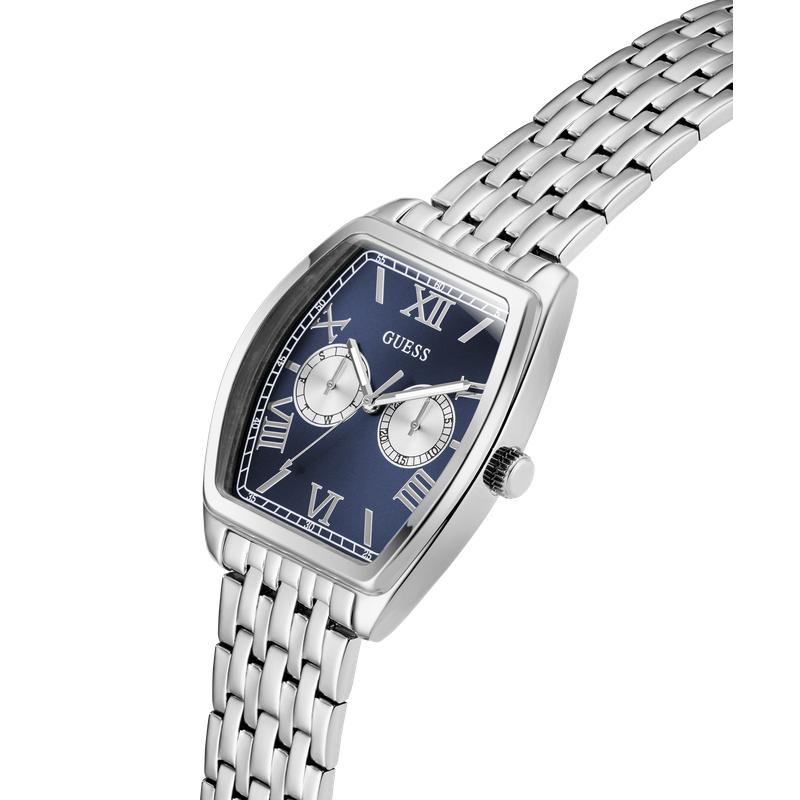 Guerss Silver Tone Multi-Function Blue Dial Watch
