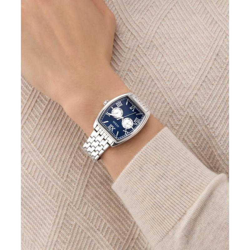 Guerss Silver Tone Multi-Function Blue Dial Watch