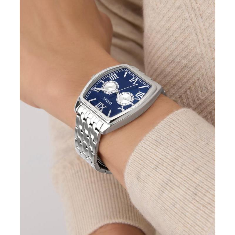 Guerss Silver Tone Multi-Function Blue Dial Watch
