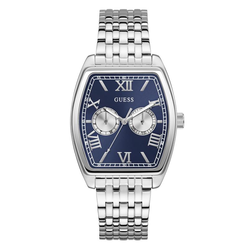 Guerss Silver Tone Multi-Function Blue Dial Watch