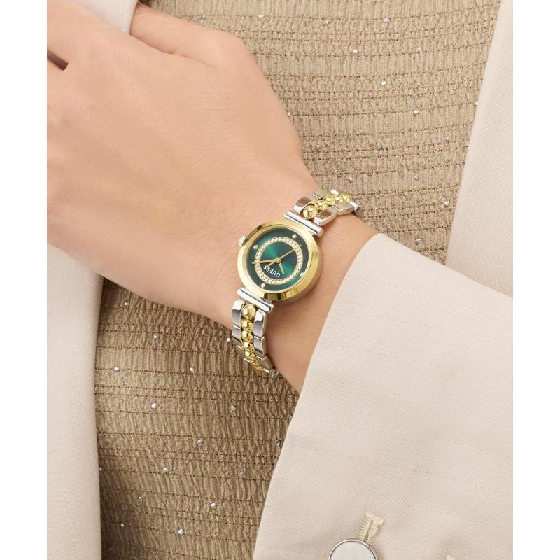Guess 2-Tone Analog Watch with Green Dial and Gold Accents