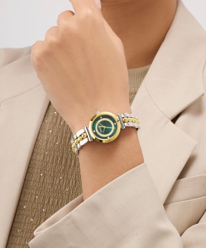 Guess 2-Tone Analog Watch with Green Dial and Gold Accents