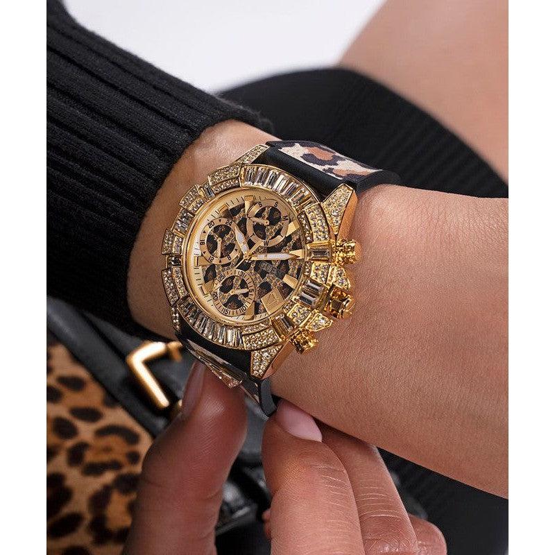 Guess 40th Anniversary Special Edition Ladies Leopard Gold Tone Multi-function Watch