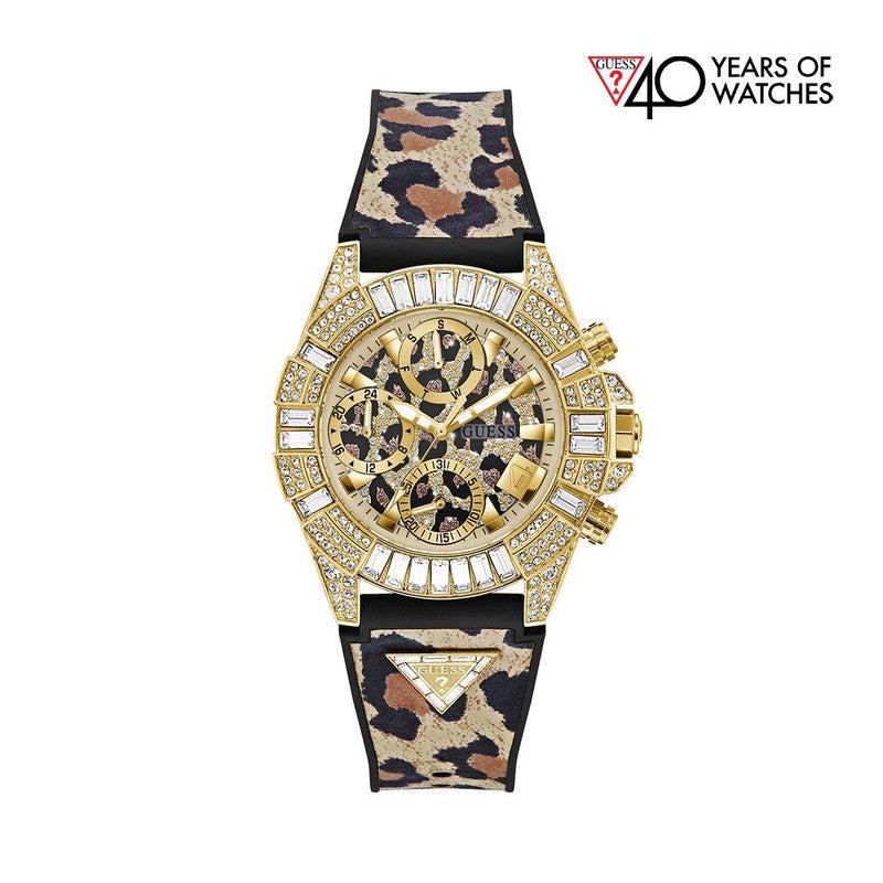 Guess 40th Anniversary Special Edition Ladies Leopard Gold Tone Multi-function Watch