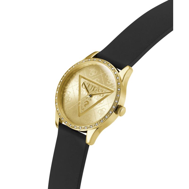 Guess Black Gold-Tone Analog Watch with Silicone Strap