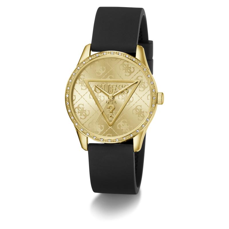 Guess Black Gold-Tone Analog Watch with Silicone Strap