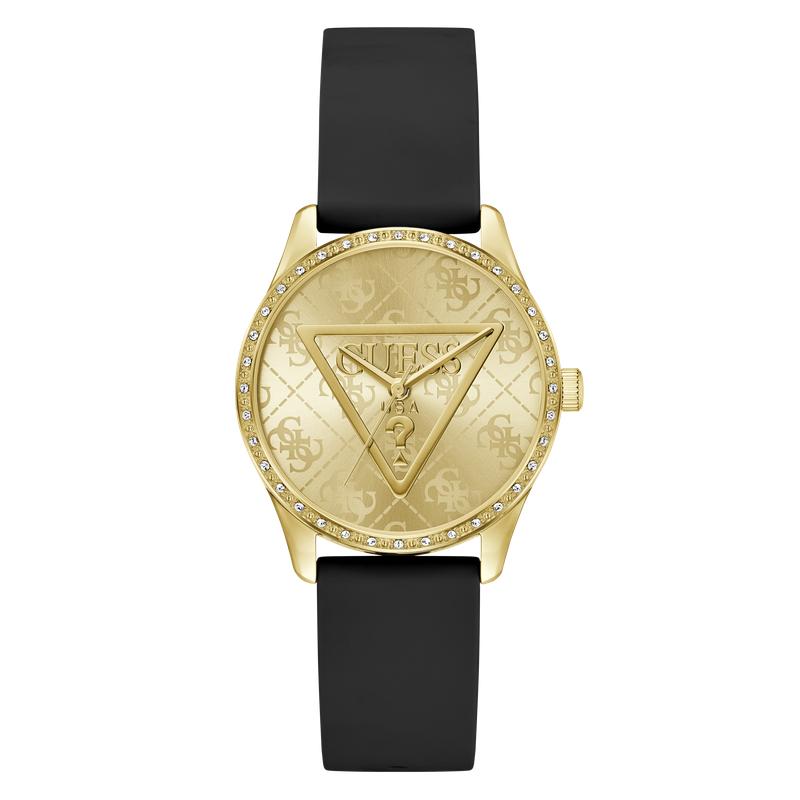 Guess Black Gold-Tone Analog Watch with Silicone Strap