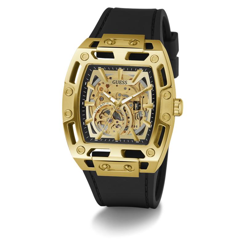 Guess Black Gold Tone Automatic Watch with Silicone Strap