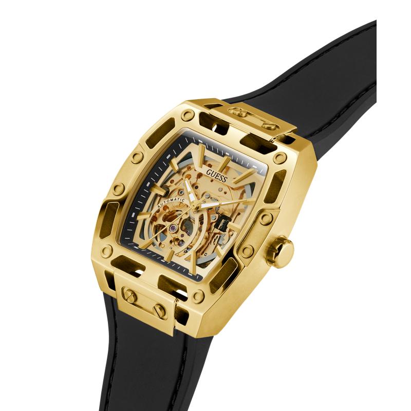 Guess Black Gold Tone Automatic Watch with Silicone Strap