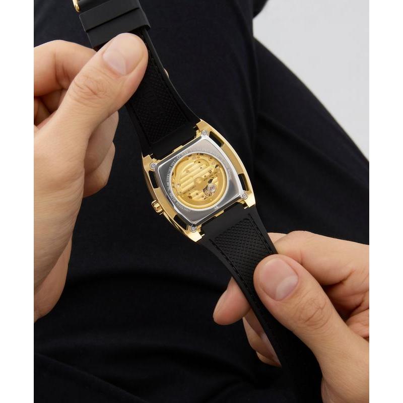 Guess Black Gold Tone Automatic Watch with Silicone Strap