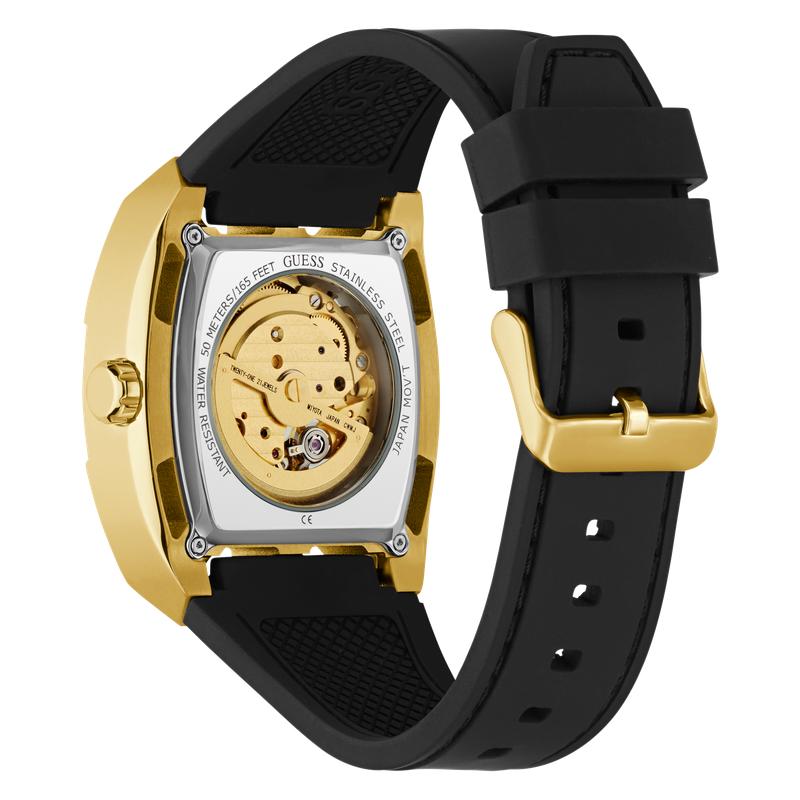 Guess Black Gold Tone Automatic Watch with Silicone Strap