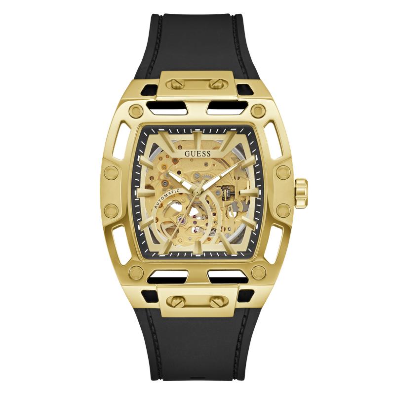 Guess Black Gold Tone Automatic Watch with Silicone Strap