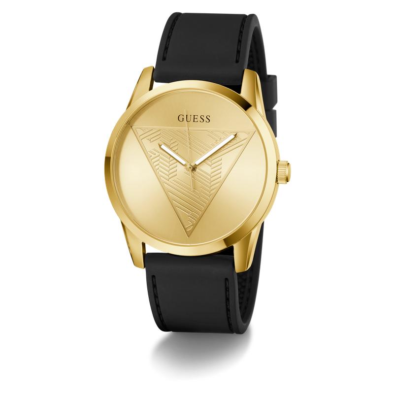 Guess Black Gold Tone Multi‑Function Silicone Strap Watch
