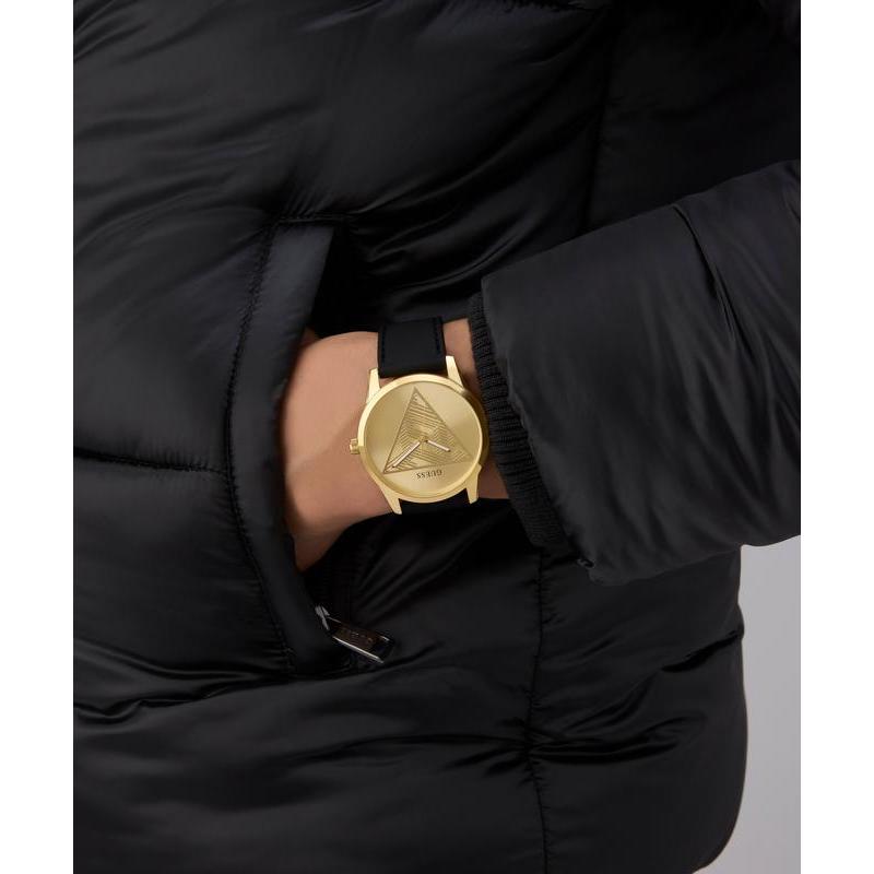 Guess Black Gold Tone Multi‑Function Silicone Strap Watch