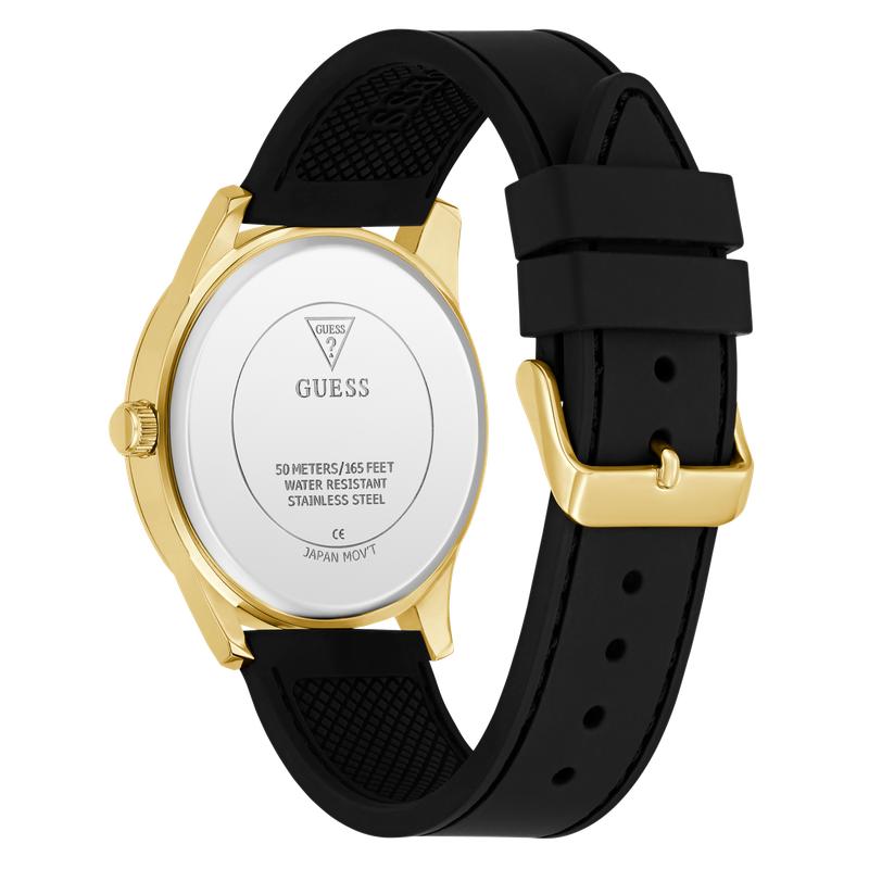 Guess Black Gold Tone Multi‑Function Silicone Strap Watch
