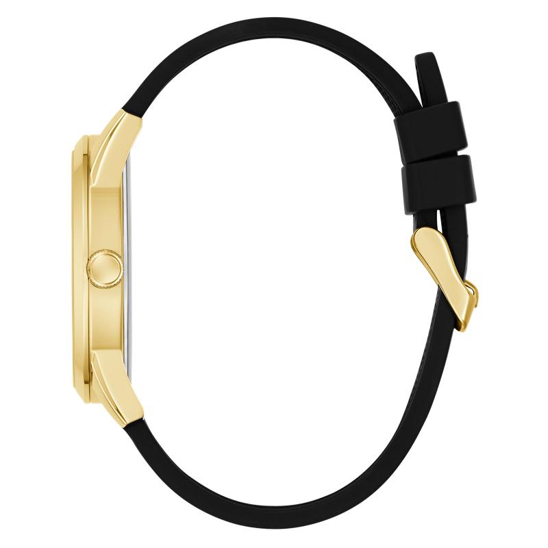 Guess Black Gold Tone Multi‑Function Silicone Strap Watch