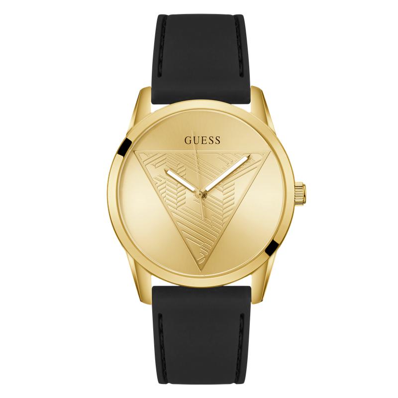 Guess Black Gold Tone Multi‑Function Silicone Strap Watch