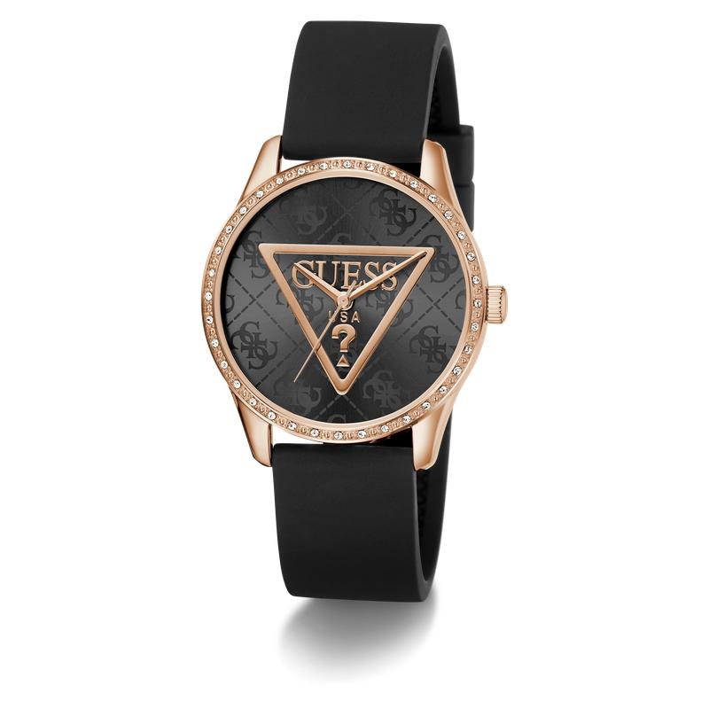 Guess Black Rose Gold Analog Watch with Silicone Strap