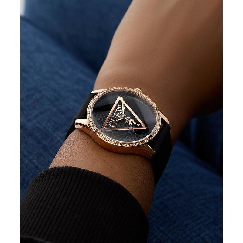 Guess Black Rose Gold Analog Watch with Silicone Strap
