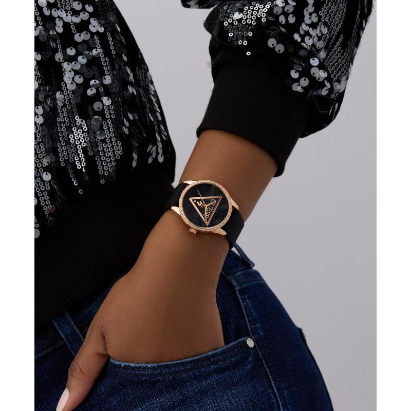 Guess Black Rose Gold Analog Watch with Silicone Strap