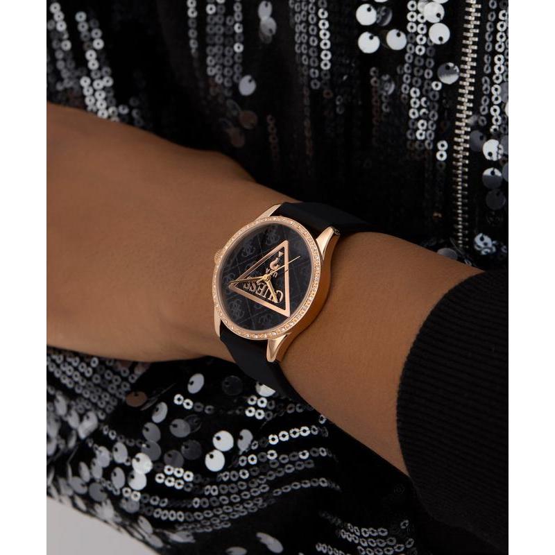 Guess Black Rose Gold Analog Watch with Silicone Strap