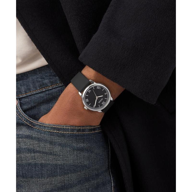 Guess Black Silicone Strap Silver-Tone Analog Watch 40mm