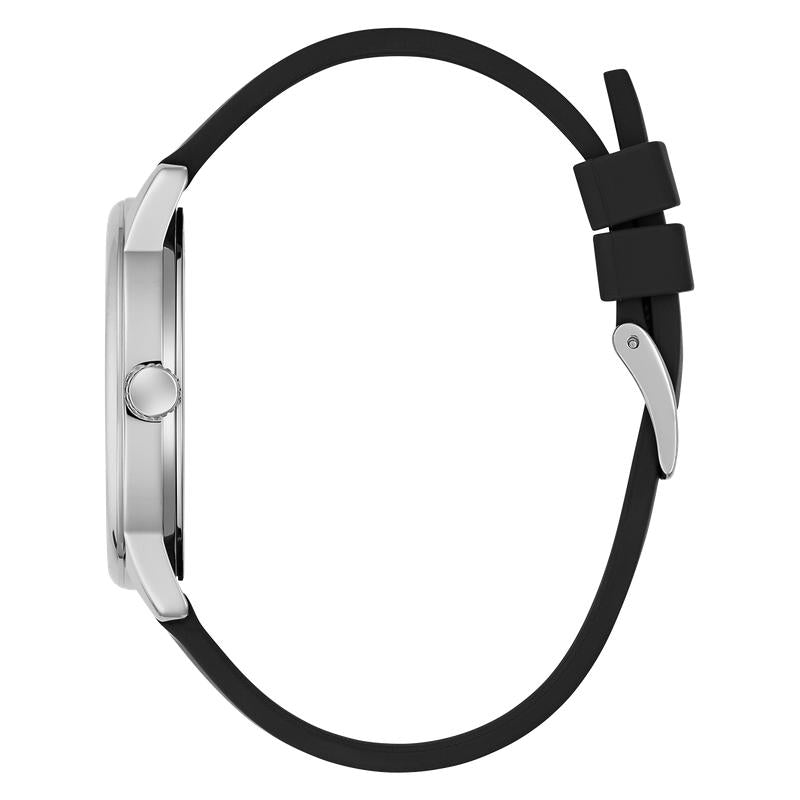 Guess Black Silicone Strap Silver-Tone Analog Watch 40mm