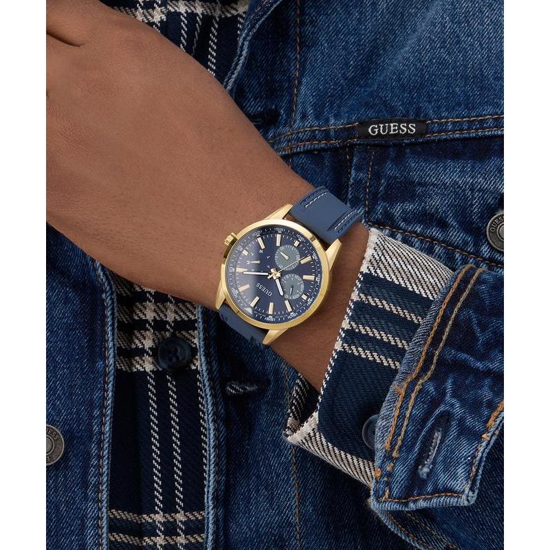 Guess Blue Gold-Tone Multi-Function Sport Watch