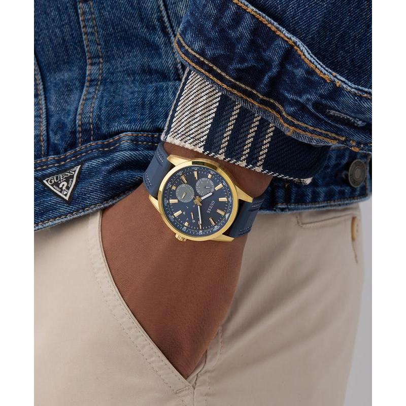Guess Blue Gold-Tone Multi-Function Sport Watch